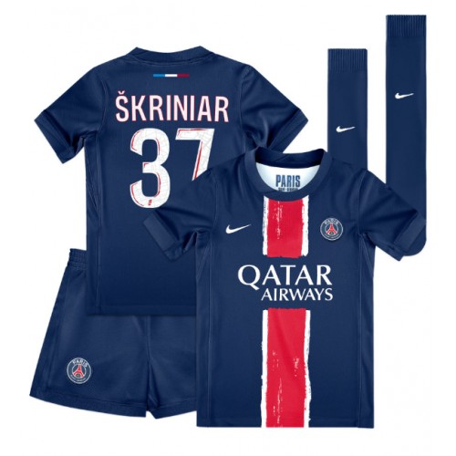 Fotballdrakt Barn Paris Saint-Germain Milan Skriniar #37 Hjemmedraktsett 2024-25 Kortermet (+ Korte bukser)